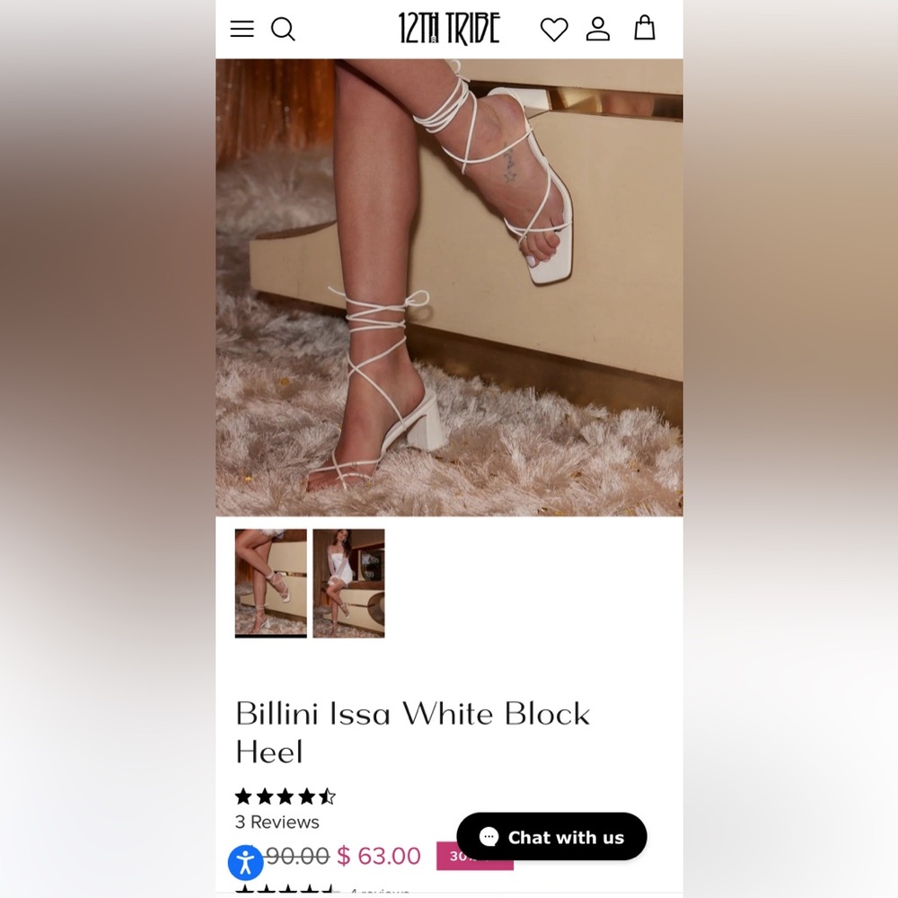 12th Tribe Billini Issa White Block Heel, size 6 women’s